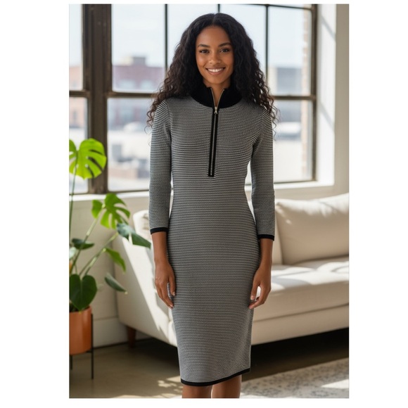 Ralph Lauren Black/White Mock Neck Half Zip Dress PS - Picture 1 of 8